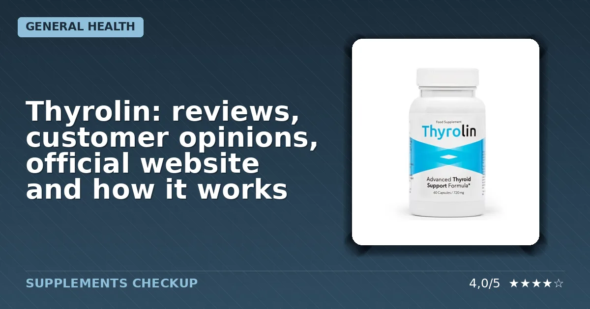 Packshot showing a bottle labeled Thyrolin dietary supplement